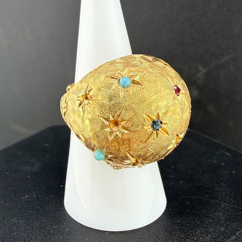 Vintage Itraco Watch Ring Gold Tone Hidden Rhinestone Starburst 6.25